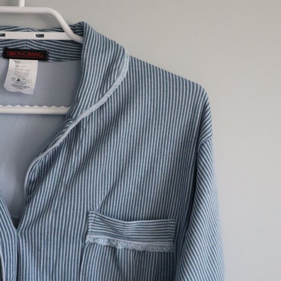 Simon Chang Womens‎ Blue Sz XL Striped Buttoned Cotton Lace Pj Long Sleeve Top - Picture 5 of 12